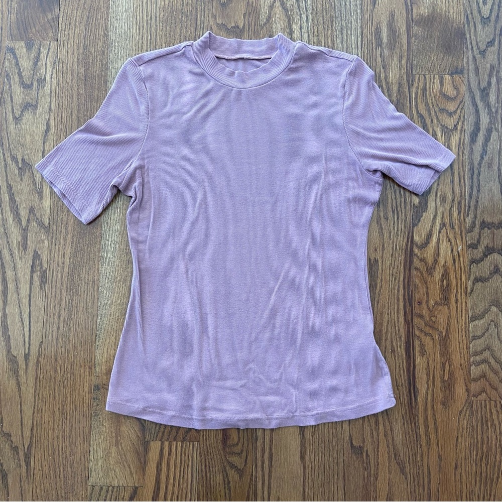 SHEIN Dusty Pink Ribbed Short Sleeve Mock Turtleneck Top Size M